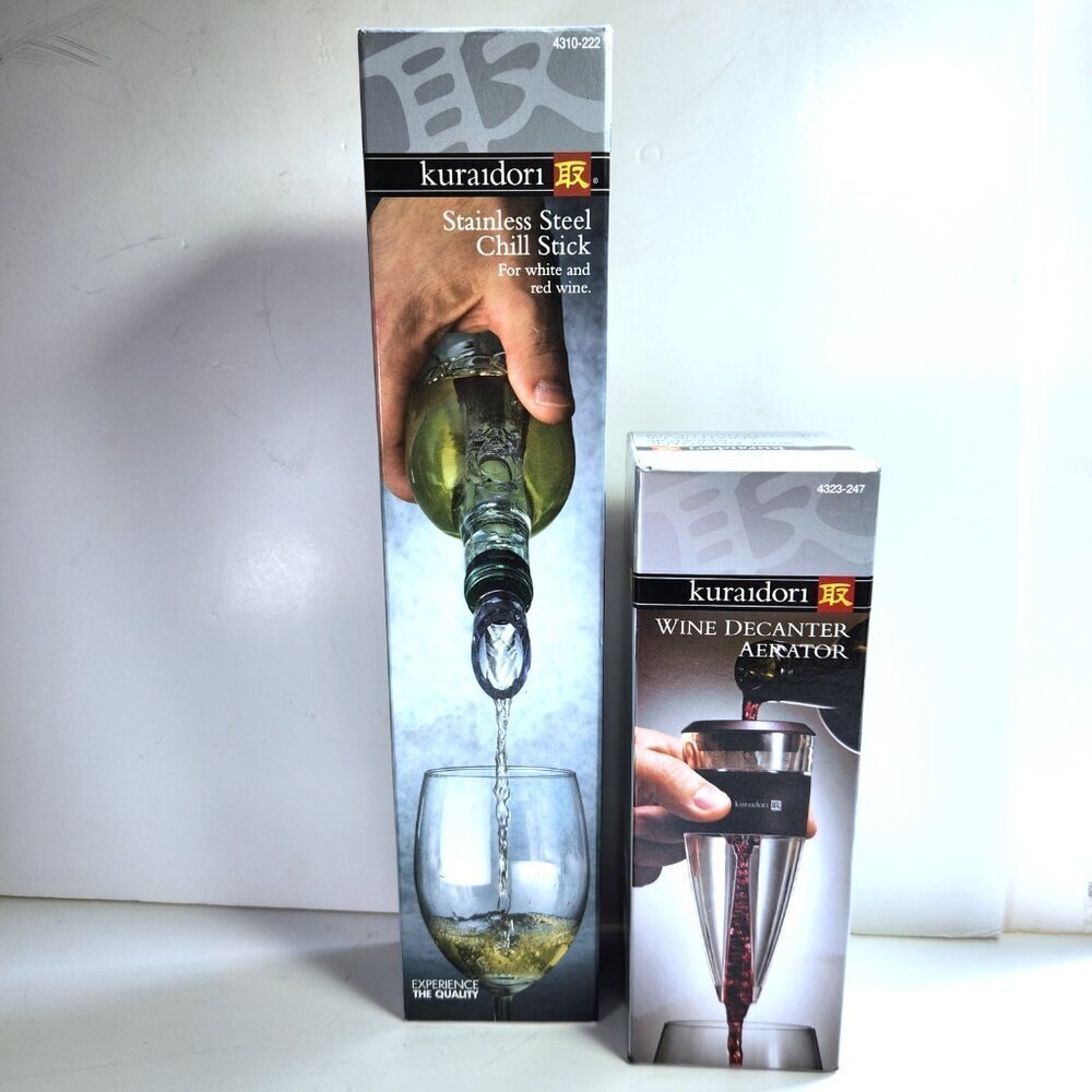 Kuraidori Wine Decanter Aerator – New – with Preowned Stainless Steel Chill Stic